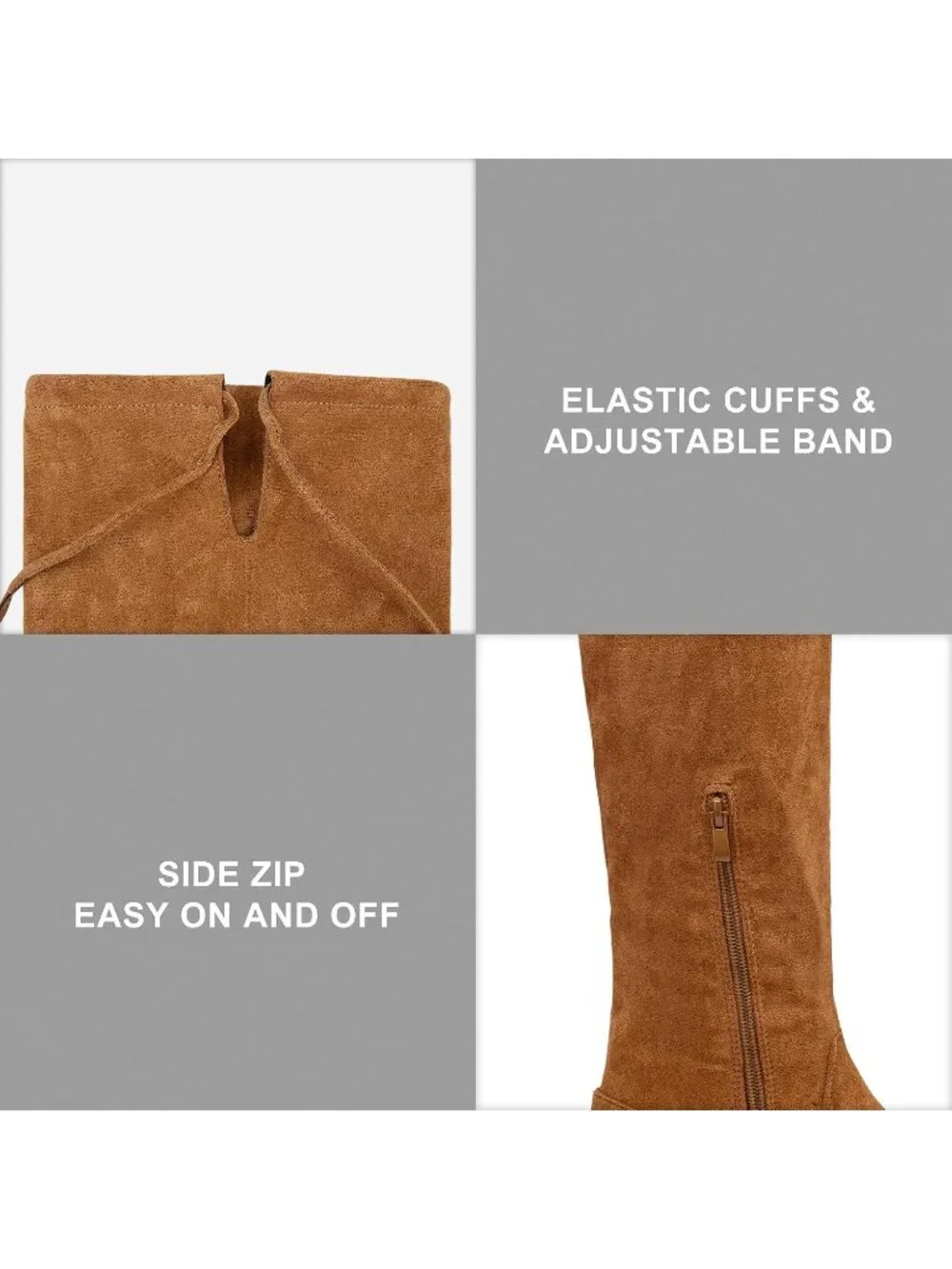 Women's Camel Synthetic Suede Side Zipper Flat Heel Stretch Over The Knee Boots
